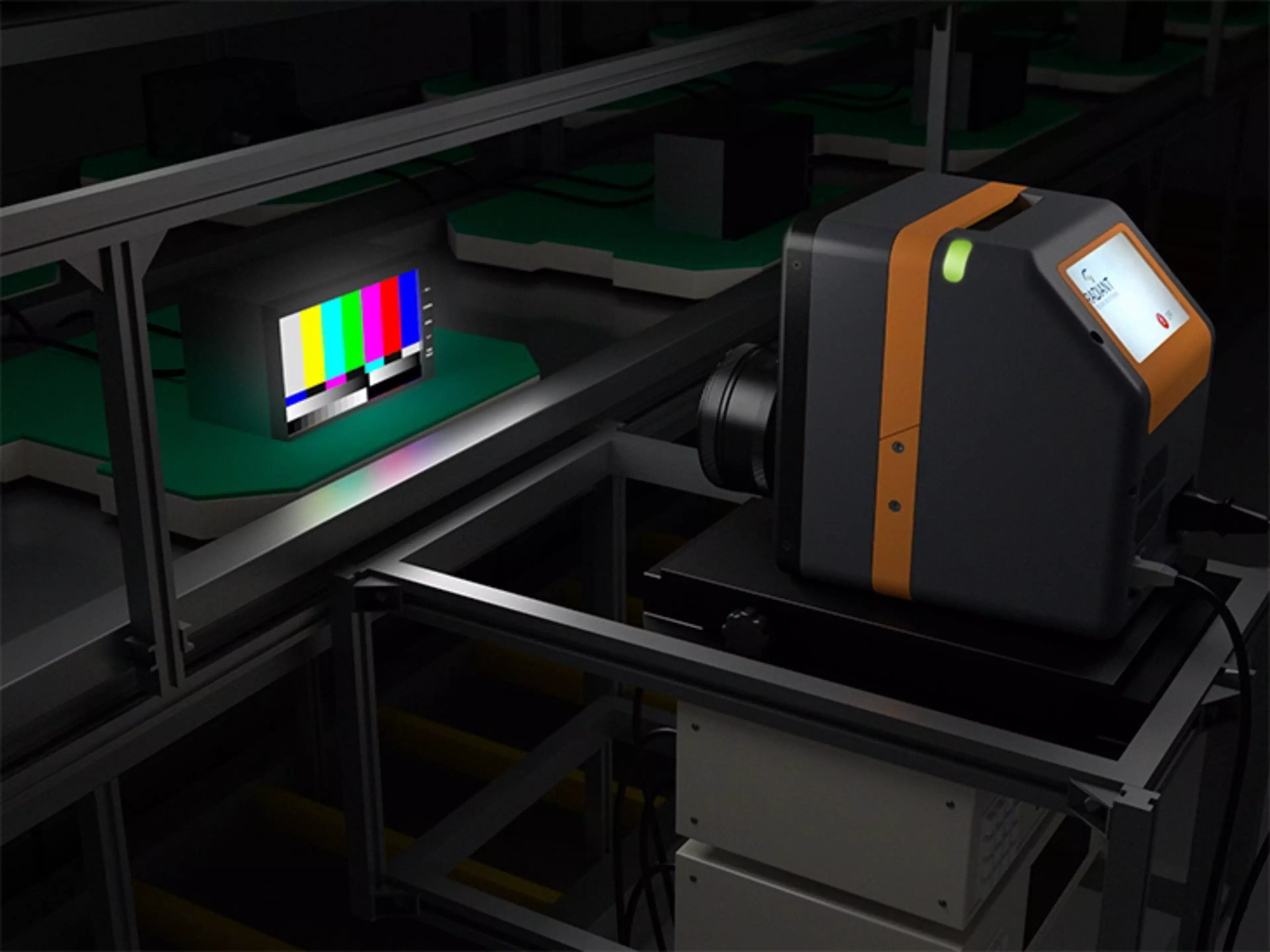 Imaging colorimeters performing full-field optical measurements on display panels on a production line (Image Source: Konica Minolta / Radiant Vision Systems)