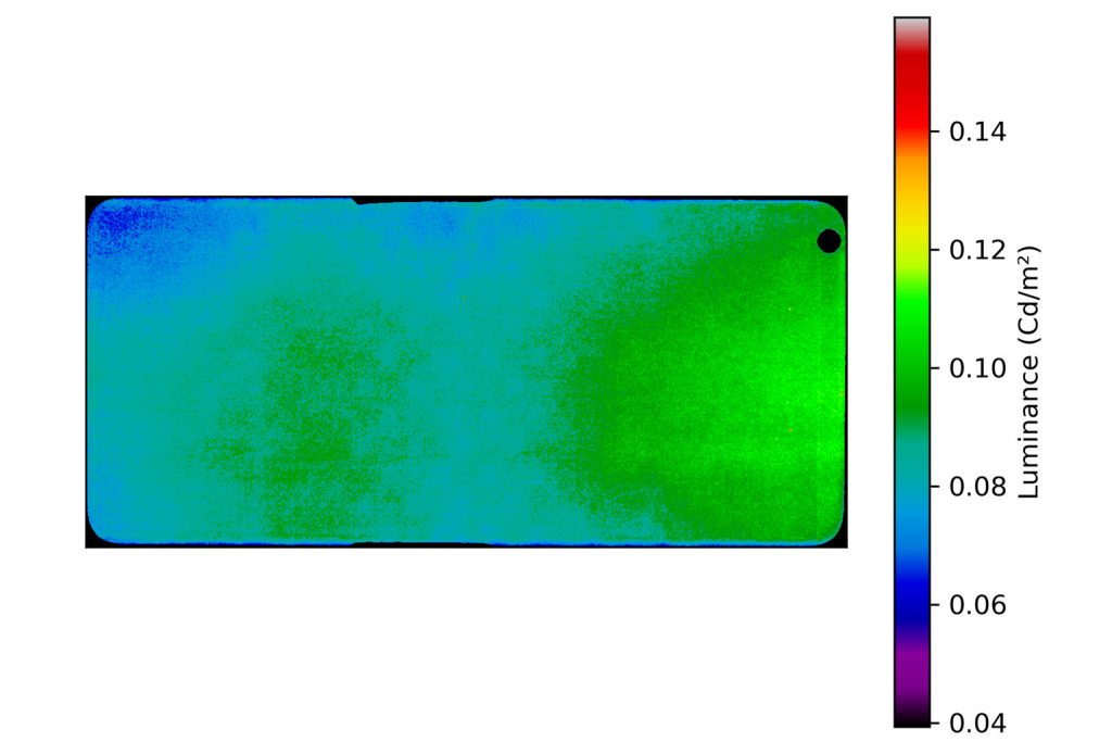 Display panel luminance uniformity analysis—Uniformity luminance distribution map of a grayscale frame (Image Source: DXOMARK)