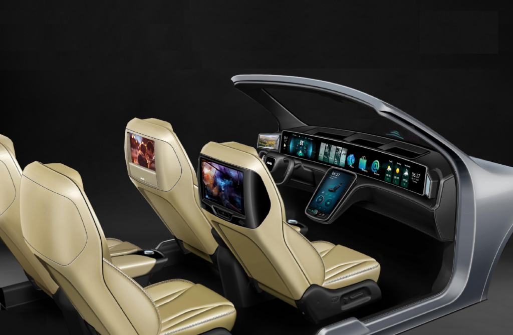 AUO Smart Cockpit Display Solution—A modern automotive digital cockpit with integrated multi-screens (Image Source: Display Daily / AUO)