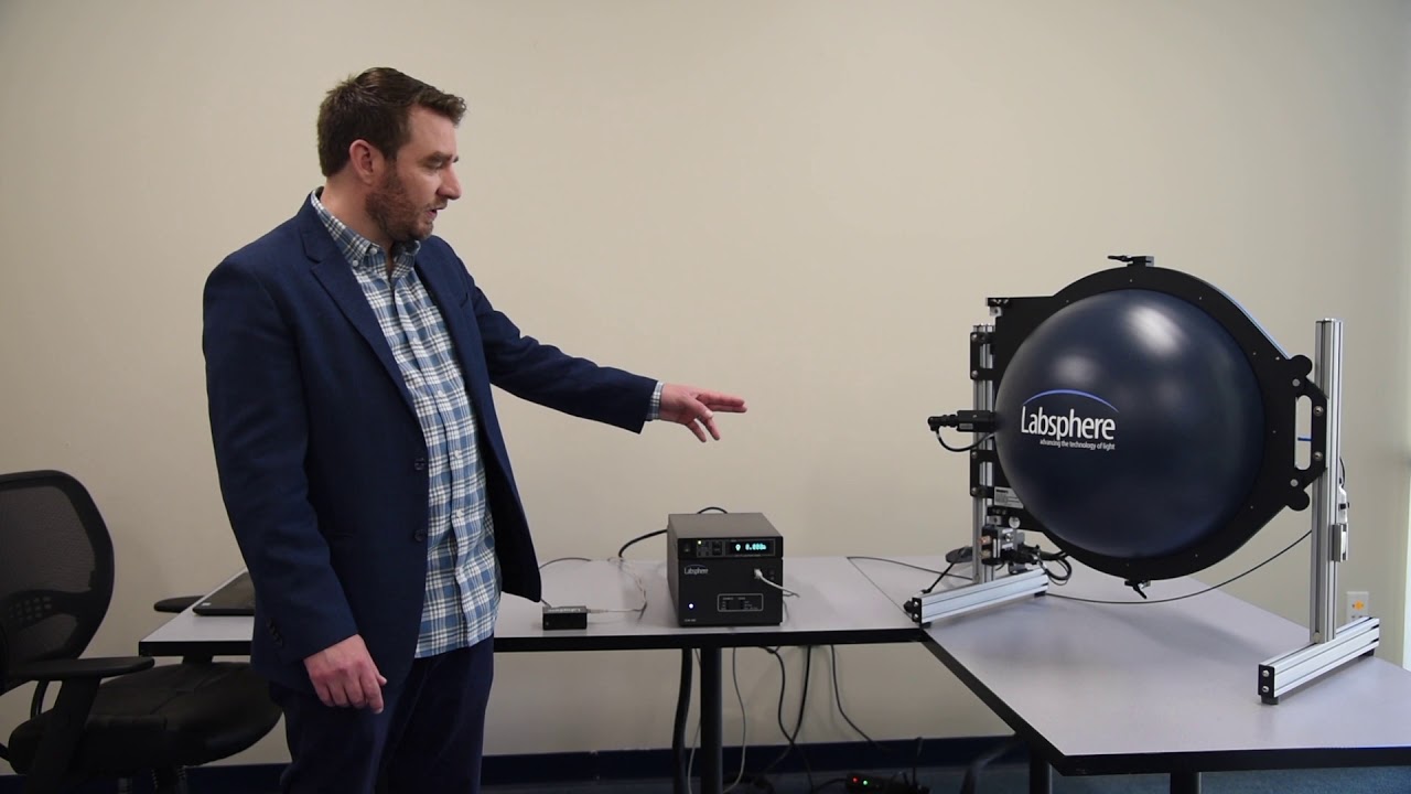 Integrating sphere optical measurement system—used to create uniform diffuse lighting for ACR measurement (Image Source: YouTube / Light Measurement)