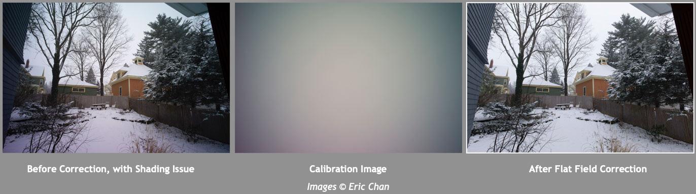 平场校正前后对比——消除镜头渐晕导致的亮度不均匀性